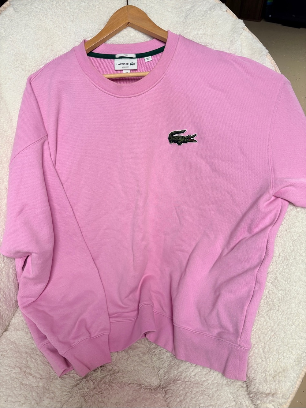 Lacoste Pink Crewneck Sweatshirt with Green Croc Patch